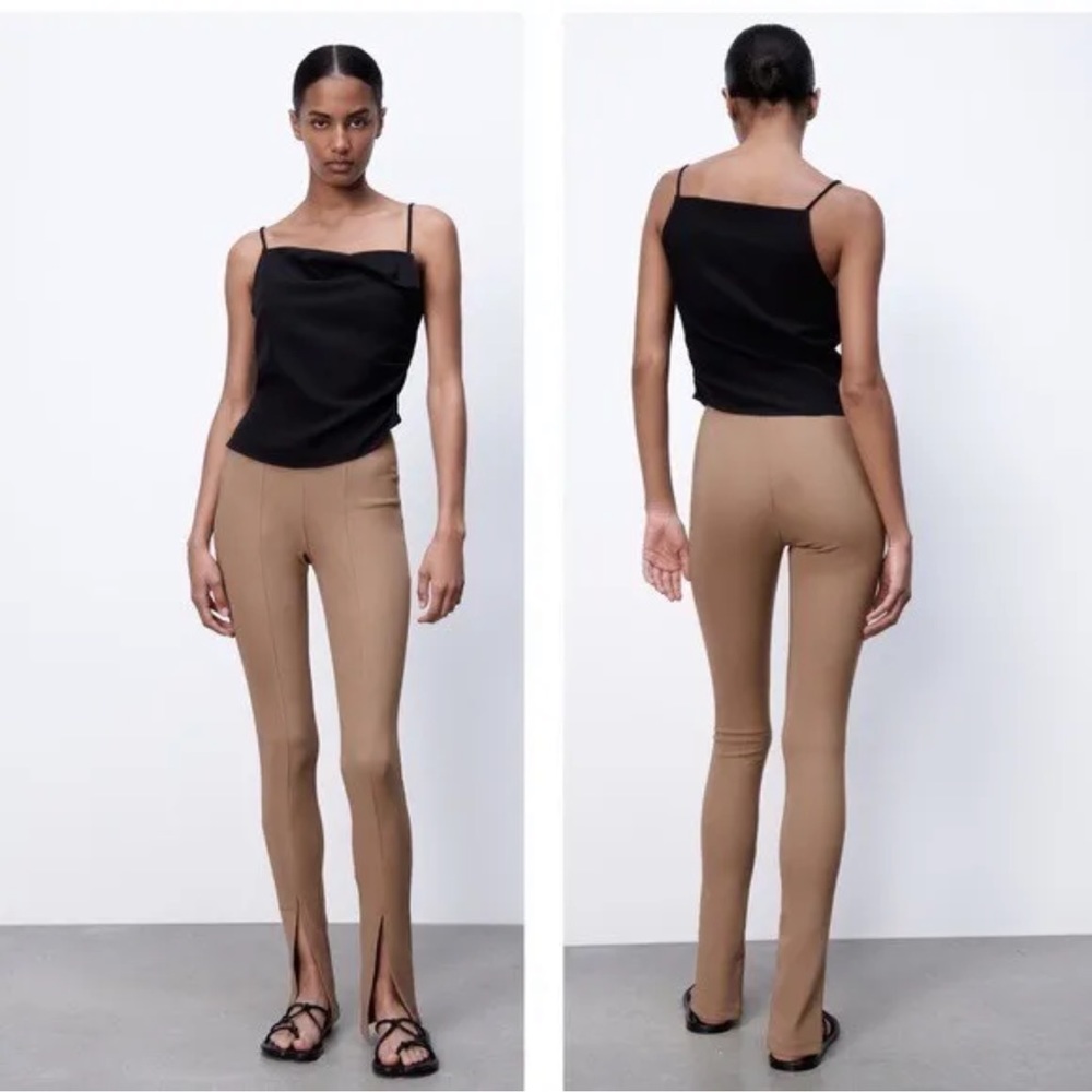 Zara Ribbed Slit Tan Leggings M